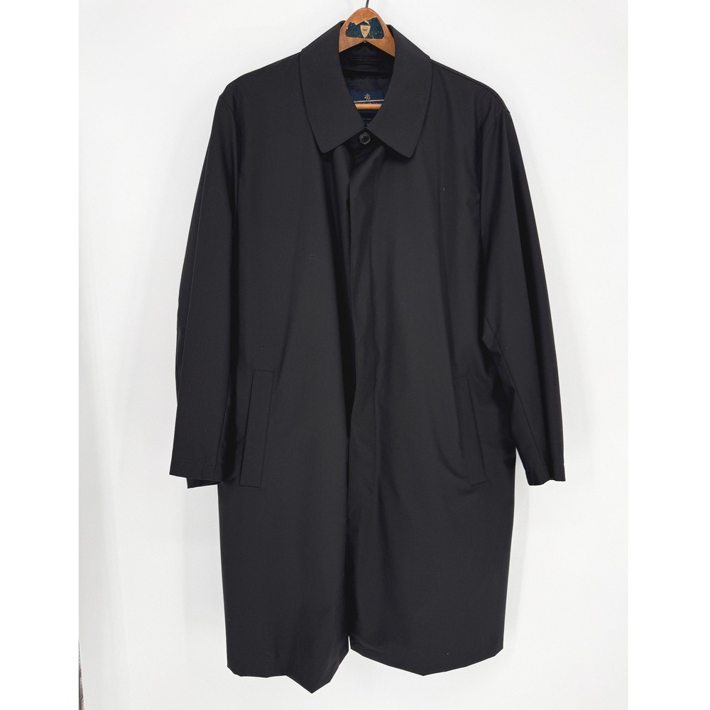 Brooks Brothers Trench Overcoat Mens L Wool Car Coat Black Zip Out Liner EUC